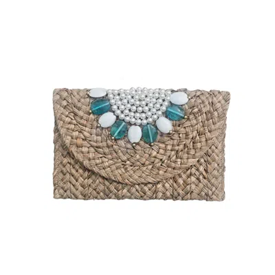 Ohsun Women's Neutrals / Blue Felicia Straw & Glass Bead Clutch - Aqua