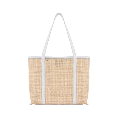 Ohsun Women's Neutrals / White Audrey Mesh Rattan & Leather Tote - Bone