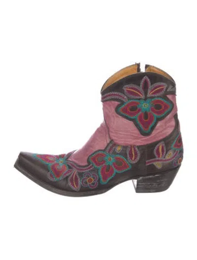 Pre-owned Old Gringo Leather Floral Print Western Boots In Brown/pink