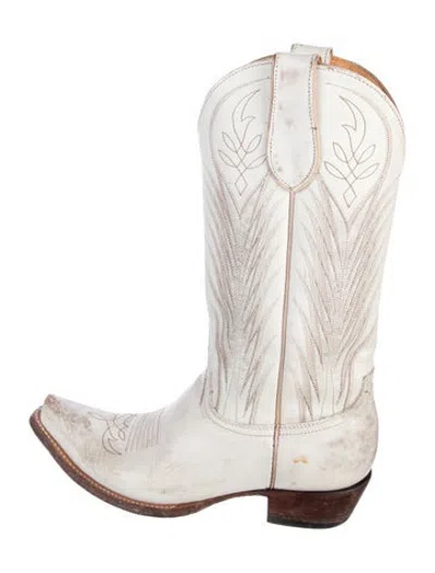 Pre-owned Old Gringo Leather Patterned Western Boots In White
