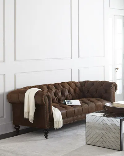 Old Hickory Tannery Morgan Rustic-suede Chesterfield Sofa 86"