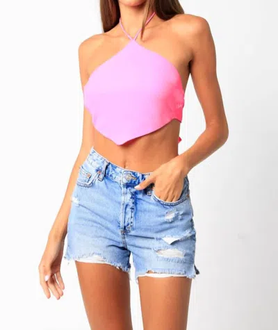 Olivaceous Halter Bandana Top In Neon Pink In Purple