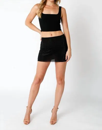 Olivaceous Jewel Mesh Mini Skirt In Black