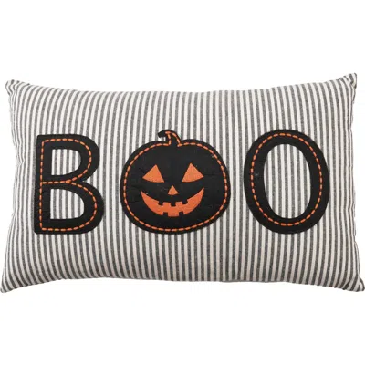Olive Grove Artisan Cotton Striped Lumbar Pillow With Pumpkin Applique In Multicolor