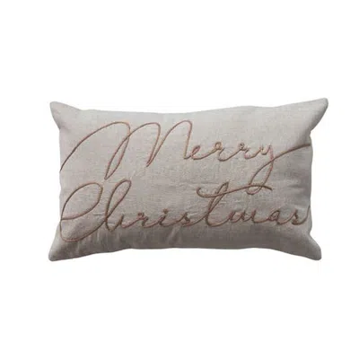 Olive Grove Artisan Embroidered Cotton & Linen Lumbar Pillow In Natural And Copper