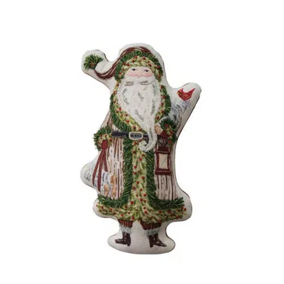 Olive Grove Artisan Santa Embroidered Cotton Pillow With Velvet Back In Multicolor