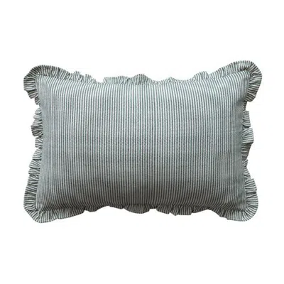 Olive Grove Artisan Stripe Cotton Lumbar Pillow With Ruffled Edge In Green And Cream