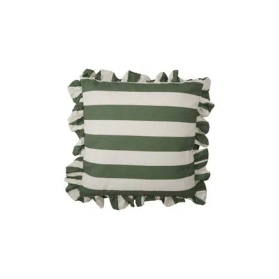 Olive Grove Artisan Striped Ruffle Pillow In Green And White