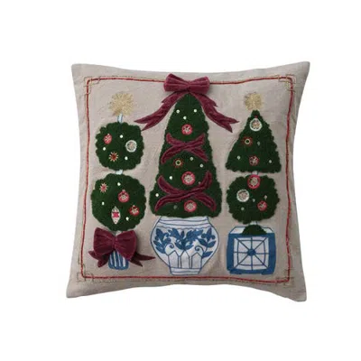 Olive Grove Chambray Cotton Pillow With Velvet Bow Applique In Multicolor