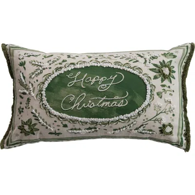 Olive Grove Cotton & Linen Holiday Lumbar Pillow In Green And Cream