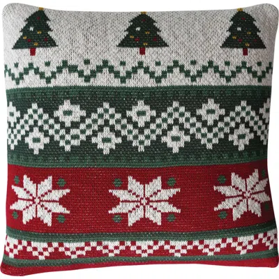 Olive Grove Cotton Knit Holiday Trees & Poinsettia Pillow In Multicolor
