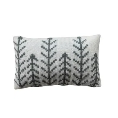 Olive Grove Embroidered Acrylic Blend Lumbar Pillow With Cotton Slub In Cream And Grey