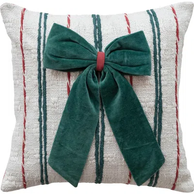 Olive Grove Embroidered Stripe Velvet Bow Pillow In Multicolor