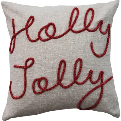 Olive Grove Holly Jolly Embroidered Cotton Pillow In Red And Natural