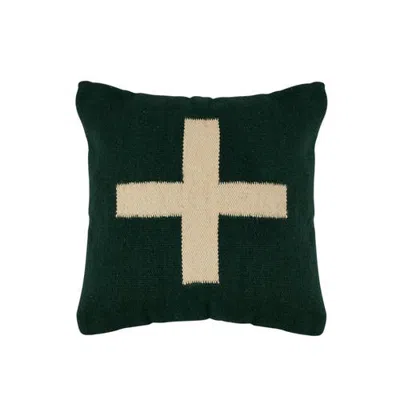 Olive Grove Swiss Cross Cotton Wool Throw Pillow, Green And Natural