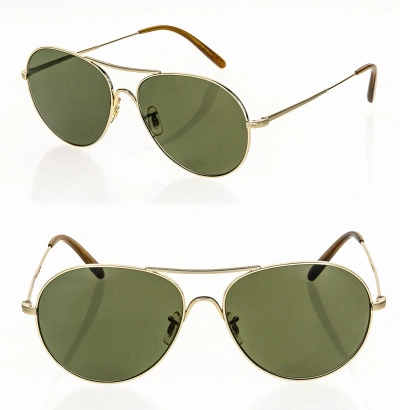 Pre-owned Oliver Peoples Rockmore 1218 Gold Green Aviator Sunglasses Ov1218s Unisex