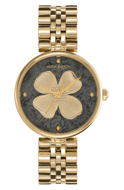 Olivia Burton Dogwood T-bar Bracelet Watch, 36mm In Gold/ Black