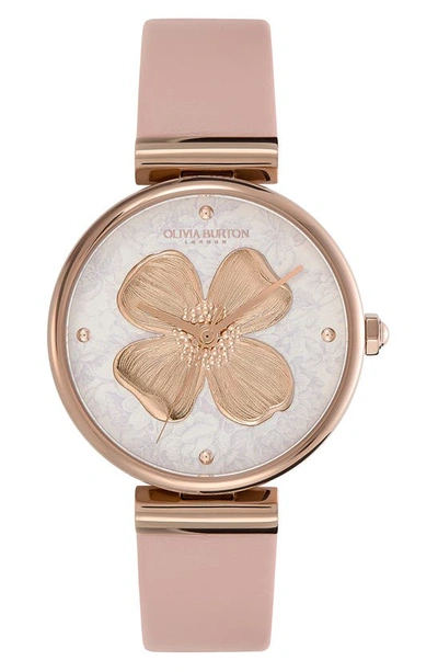 Olivia Burton Dogwood T-bar Leather Strap Watch, 36mm In Pink/ Rose Gold