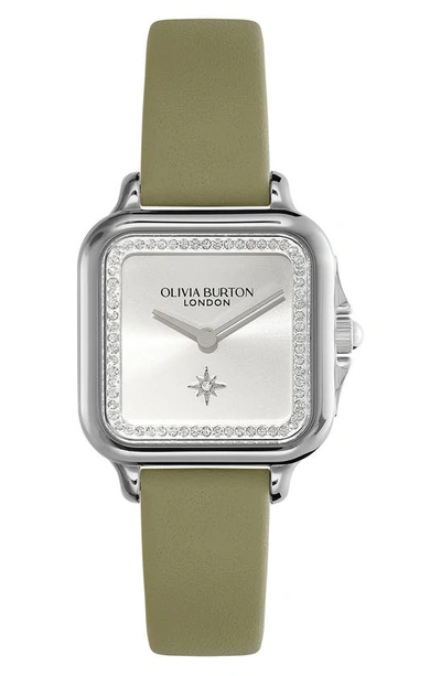 Olivia Burton Grosvenor Leather Strap Watch, 28mm In Green