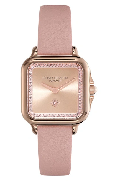 Olivia Burton Grosvenor Leather Strap Watch, 28mm In Rose