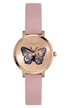 Olivia Burton Signature Butterfly Leather Strap Watch, 28mm In Rose Gold