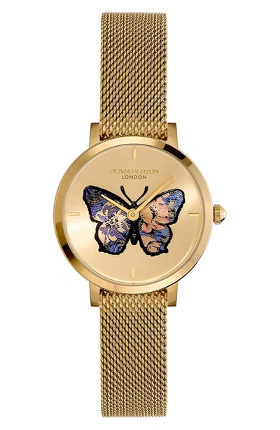 Olivia Burton Signature Butterfly Mesh Strap Watch, 28mm In Gold