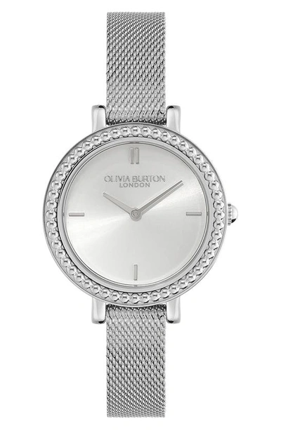 Olivia Burton Vintage Bead Mesh Bracelet Watch, 30mm In Silver White