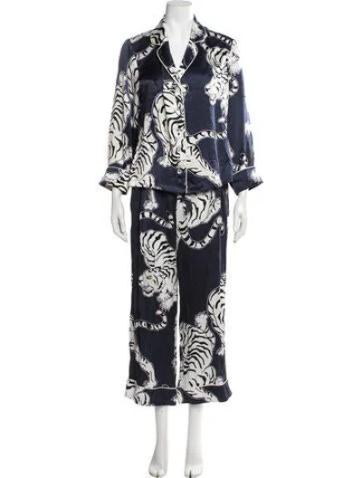 Pre-owned Olivia Von Halle Silk Animal Print Set In Blue