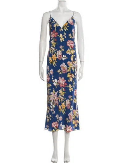 Pre-owned Olivia Von Halle Silk Midi Length Dress In Blue