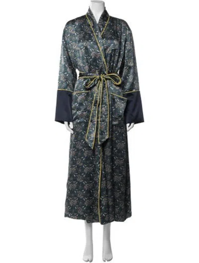 Pre-owned Olivia Von Halle Silk Paisley Print Robe In Blue