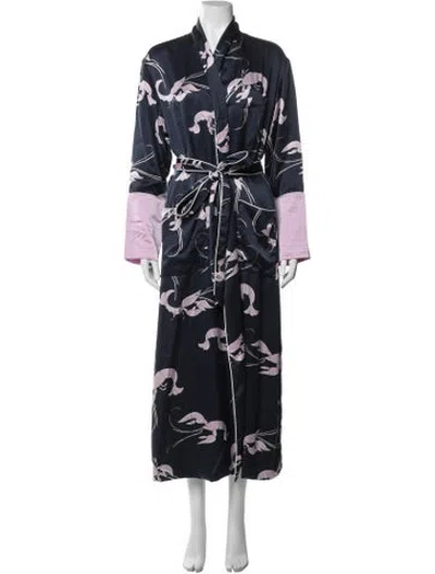 Pre-owned Olivia Von Halle Silk Printed Robe In Blue