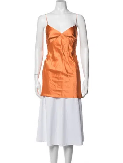 Pre-owned Olivia Von Halle Silk V-neck Top In Orange