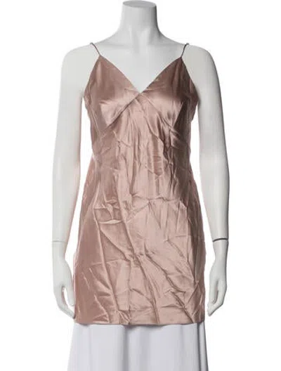 Pre-owned Olivia Von Halle Silk V-neck Top In Pink