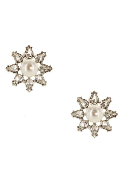 Olivia Welles Naia Imitation Pearl & Crystal Stud Earrings In Gold