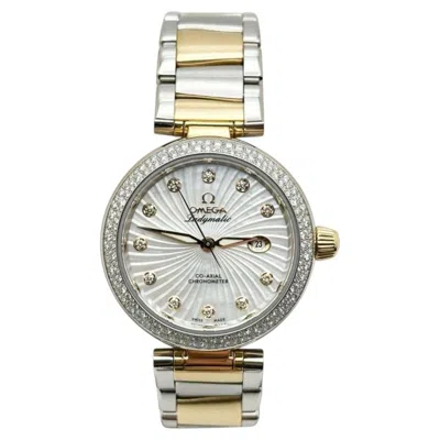 Pre-owned Omega De Ville Ladymatic 425.25.34.20.55.002 Mop Diamonds 18k Yellow Gold Steel