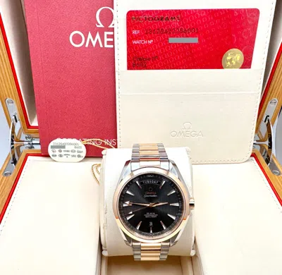 Pre-owned Omega Seamaster Aqua Terra Day Date 231.20.42.22.06.001 18k Gold Steel Box Paper In Multiple