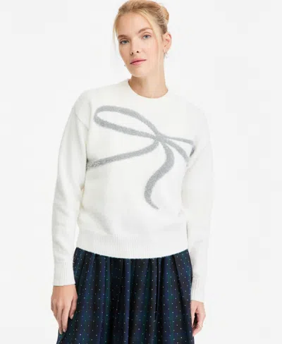 On 34th Women's Crewneck Lurex Textured Bow Sweater, Macy's Exclusive In White