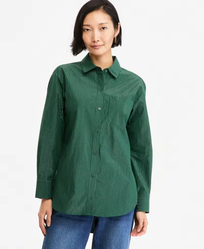 On 34th Women's Lurex-stripe Oversized Button-down Top, Macy's Exclusive In Multi