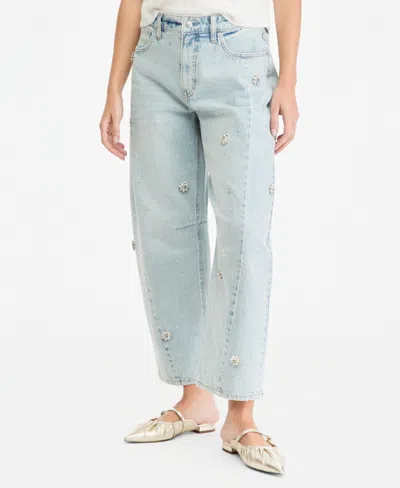 On 34th Women's Mid Rise Crop Embellished Barrel Jeans, Macy's Exclusive In Cali Wash