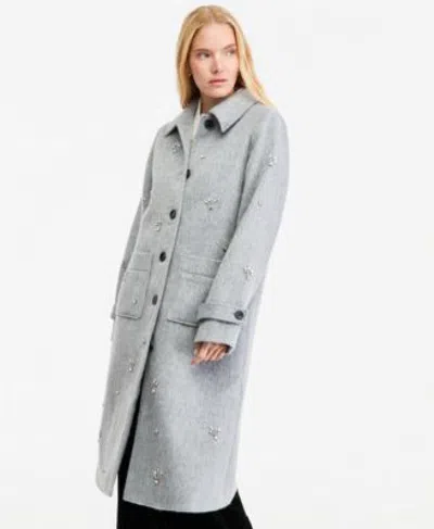 On 34th Womens Wool Blend Longline Embellished Coat Macys Exclusive In Blue