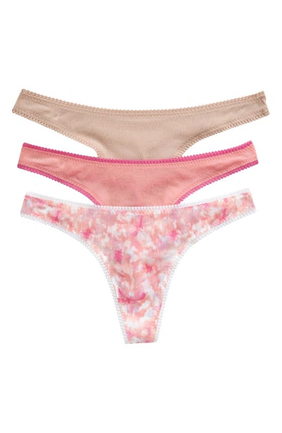 On Gossamer 3-pack Mesh Thongs In Floral Champagne Sunset Rose