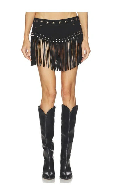 One Teaspoon Rebel Rider Studded Fringe Suede Micro Skirt In Black