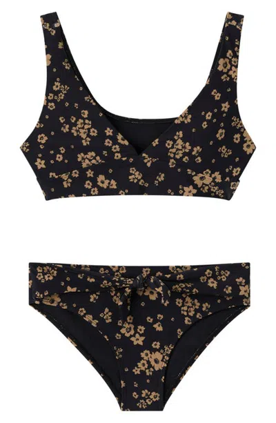 O'neill Kids' Maya Floral Two-piece Swimsuit In Black