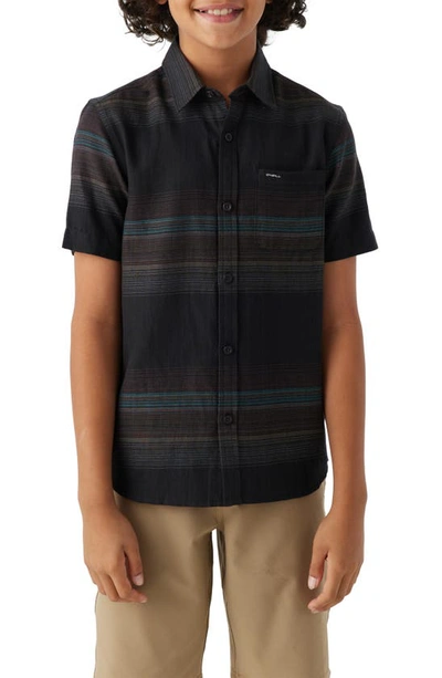 O'neill Kids' Seafaring Stripe Short Sleeve Organic Cotton Button-up Shirt In Black
