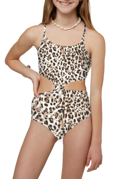 O'neill Kids' Knot Cutout One-piece Swimsuit In Multicolor Leo Animal