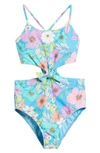 O'neill Kids' Knot Cutout One-piece Swimsuit In Barbie Pink