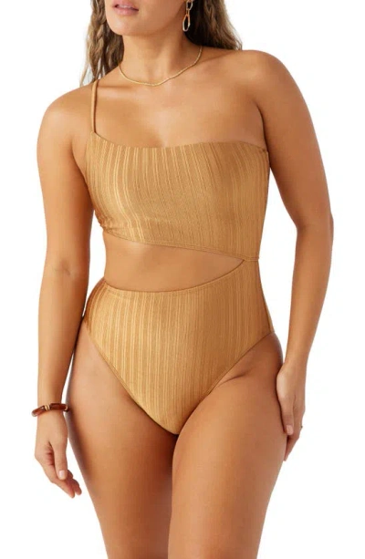 O'neill Mizi Agadir Metallic Rib One-shoulder One-piece Swimsuit In Brown Sugar