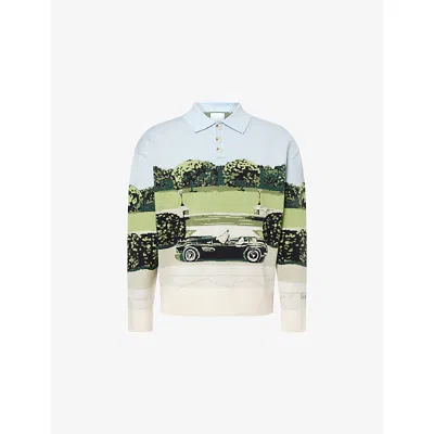 Only The Blind Mens Jardin De Blake's Intarsia Knitted Polo Shirt Green In Multi