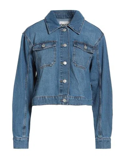Only Woman Denim Outerwear Blue Size L Cotton, Recycled Cotton In Brown