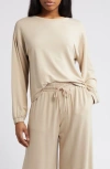 Open Edit Crewneck Lounge Top In Tan Oxford